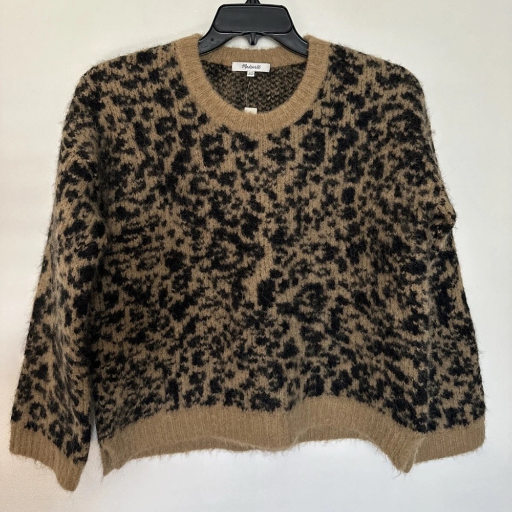 Madewell alpaca merino wool blend Sweater size XXS oversized Leopard crewneck